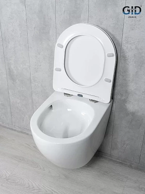 Унитаз подвесной Gid Tr2122TF белый, безободковый, с крышкой микролифт, слив торнадо