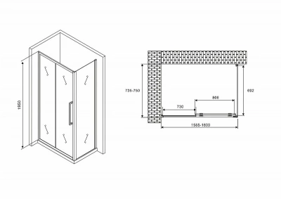 Душевой уголок ABBER Schwarzer Diamant AG30160BH-S75B стекло прозрачное/профиль черный