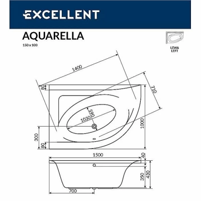 Ванна акриловая EXCELLENT Aquarella SMART WAEX.ARL15.SMART.CR 150x100 белая с гидромассажем