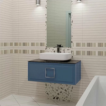 Тумба с раковиной LA FENICE Cubo Blu Grigio 100 синяя, столешница черная/ручка хром