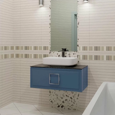 Тумба с раковиной LA FENICE Cubo Blu Grigio 100 синяя, столешница черная/ручка хром