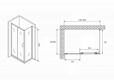 Душевой уголок ABBER Schwarzer Diamant AG301205-S805 120x80 стекло прозрачное/профиль хром