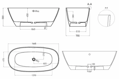 Ванна Salini Sofia LIGHT S-Sense 103711GRH белая/снаружи RAL глянцевая