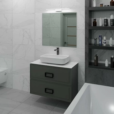 Тумба с раковиной LA FENICE Cubo Grigio TWIN 100 серая, столешница белая/ручки черные