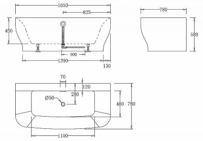 Ванна акриловая BelBagno BB74 165х78 белая