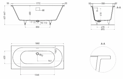 Ванна Salini Ornella AXIS KIT S-Stone 103522MRF 190х90 белая/полностью RAL матовая