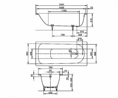 Ванна стальная Kaldewei Saniform Plus 372-1 160х75 112500013001 Easy-clean белый