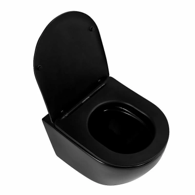 Унитаз подвесной Art&Max OVALE AM011CHR-MB/SC черный матовый, с сиденьем микролифт, безободковый
