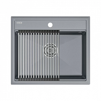 Кухонная мойка Paulmark STEPIA 60 + ролл-мат STEP PM115951-GRM+R375-BS серый металлик