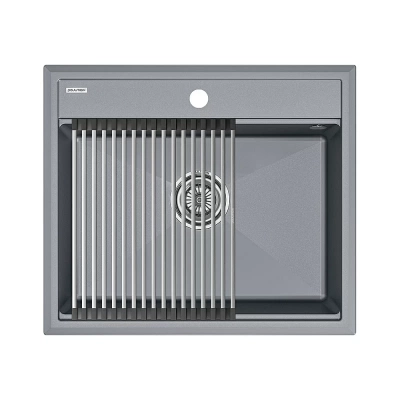 Кухонная мойка Paulmark STEPIA 60 + ролл-мат STEP PM115951-GRM+R375-BS серый металлик