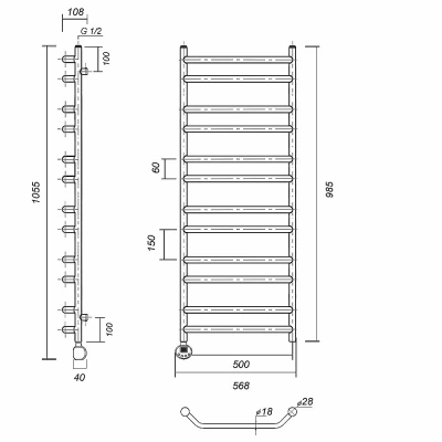 Полотенцесушитель электрический Domoterm Лаура П12 500x985 АБР E бронза