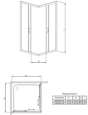 Душевой уголок Radaway Premium Plus С 1700 80x80 30461-01-06N стекло текстурное/профиль хром