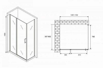 Душевой уголок ABBER Sonnenstrand AG04110BS-S85B 110x85 стекло прозрачное/профиль черный