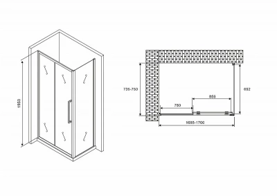 Душевой уголок ABBER Schwarzer Diamant AG30170BH-S75B 170х75 стекло прозрачное/профиль черный