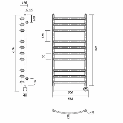 Полотенцесушитель электрический Domoterm Калипсо П10 500x800 E хром