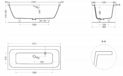 Ванна Salini Orlanda AXIS S-Sense 103211MRH 190x80 белая/снаружи RAL матовая