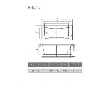 Ванна акриловая Relisan Kristina Гл000008873 170х75 белая