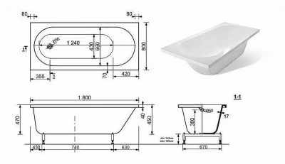 Ванна Aquanet Lotos Stone 180x80 AQ-00332894 белая