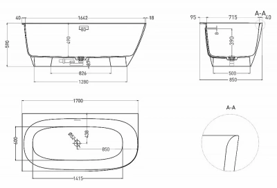 Ванна Salini Sofia Corner L S-Sense 102515GRF 170x85 белая/полностью RAL глянцевая