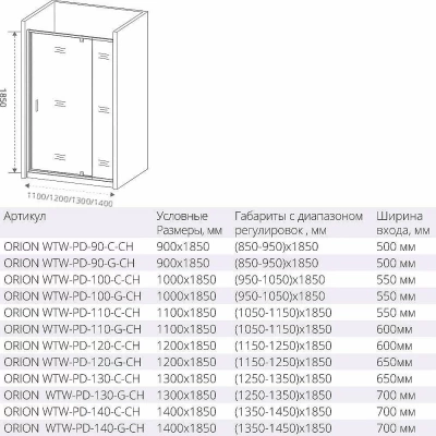 Душевой уголок Good door ORION WTW-PD+SP 100x80 стекло матовое/профиль хром