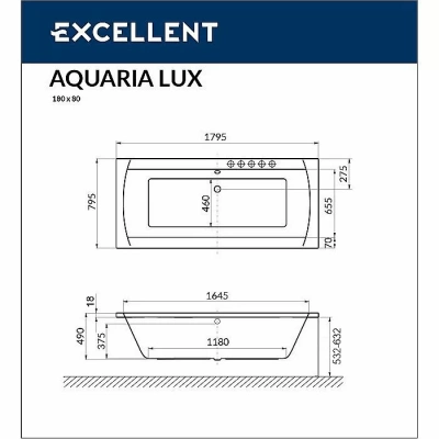 Ванна акриловая Excellent Aquaria Lux Slim SMART WAEX.AQU18S.SMART.GL 180x80 белая с гидромассажем