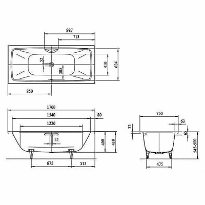 Ванна стальная Kaldewei Cayono Duo 724 170x75 272430003001 Antislip Perl-Effekt белый