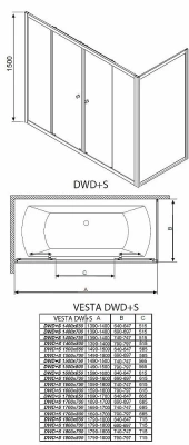 Шторка для ванны Radaway Vesta DWD+S 150x75