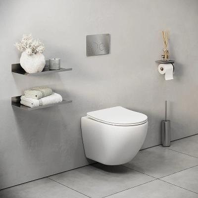 Унитаз подвесной Grossman Style 97.4455S.05.12M безободковый, с крышкой микролифт, с инсталляцией и клавишей хром сатиновый