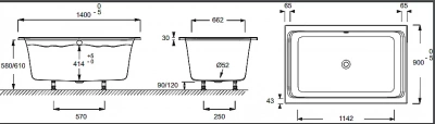 Ванна акриловая Jacob Delafon CAPSULE 140x90