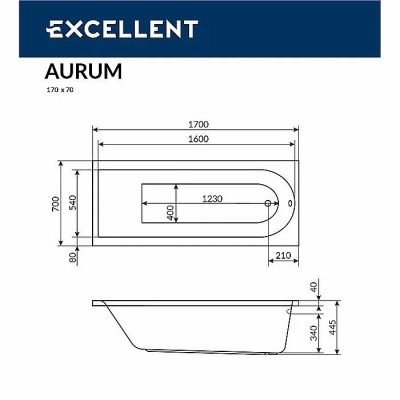 Ванна акриловая Excellent Aurum AERO WAEX.AUR17.AERO.CR 170x70 белая с гидромассажем