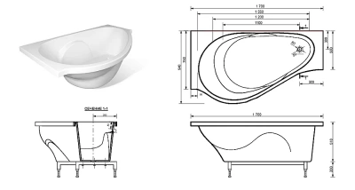 Ванна Эстет Грация 170x94 цвет по RAL c блестками