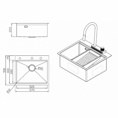 Мойка кухонная Milacio Denia 57 Steel MC.77409 вороненая сталь
