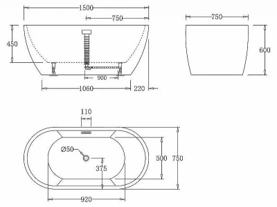 Ванна акриловая BelBagno BB70 150х75 белая