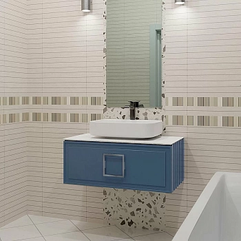 Тумба с раковиной LA FENICE Cubo Blu Grigio 100 синяя, столешница белая/ручка хром