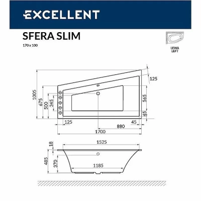 Ванна акриловая EXCELLENT Sfera Slim SOFT WAEX.SFL17S.SOFT.CR 170x100 белая с гидромассажем