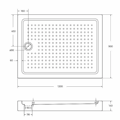 Душевой поддон Cezares TRAY-A-AH 120х90 без сифона