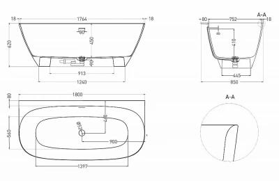 Ванна Salini Sofia Wall S-Stone 102523MRF 180x85 белая/полностью RAL матовая