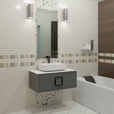 Тумба с раковиной LA FENICE Cubo Grigio 100 серая, столешница белая/ручка черная