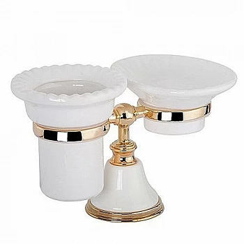Держатель с мыльницей и стаканом Tiffany World Harmony TWHA141bi/oro золото/белый