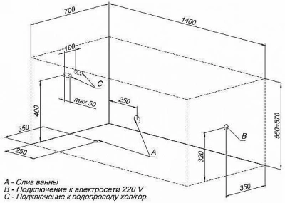Ванна Aquanet Dali с г/м Energy 140x70