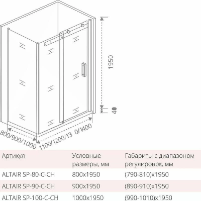 Душевой уголок Good Door Altair WTW+SP 140х100 стекло прозрачное/профиль хром