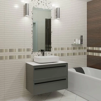 Тумба с раковиной LA FENICE Elba Grigio TWIN 100 серая/столешница белая