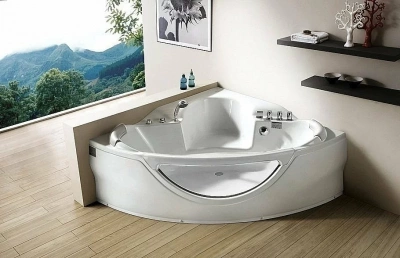 Ванна акриловая Gemy Glass Panel G9025 II C 155х155 белая с гидромассажем