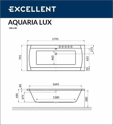 Ванна акриловая Excellent Aquaria Lux WAEX.AQU18WH 180x80 белая