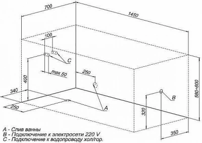 Ванна Aquanet Bright с г/м Energy 145x70 с к/с