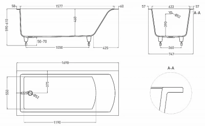 Ванна Salini Cascata S-Stone 104123MRH 170x75 белая/снаружи RAL матовая