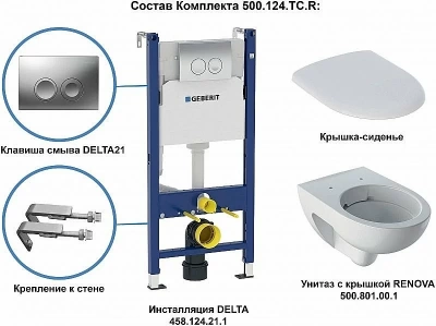 Унитаз подвесной Geberit Renova 500.124.TC.R белый, с крышкой микролифт, с инсталляцией, безободковый