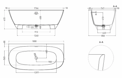 Ванна Salini Sofia Wall S-Sense 102513GRH 180x85 белая/снаружи RAL глянцевая