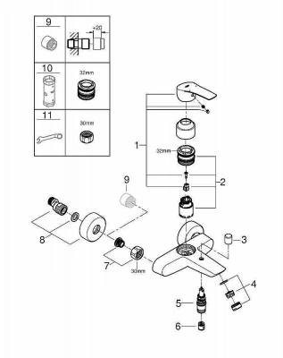 Смеситель для ванны Grohe Eurosmart 33300003 хром