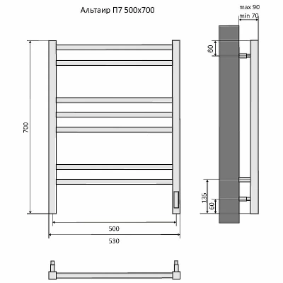 Полотенцесушитель Aquatek Альтаир П7 50х70 AQ EL KP0770CH хром